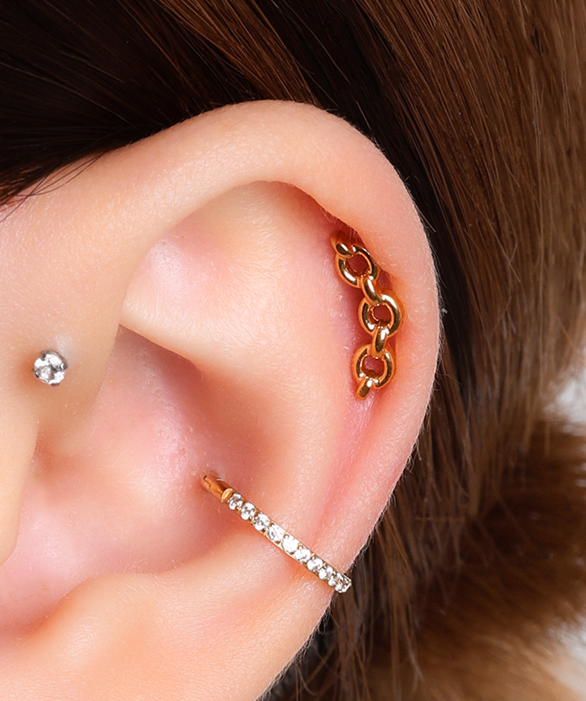 Titanium Chain Loop Stud - Titanium - Upper Lobe - Oumo Jewelry