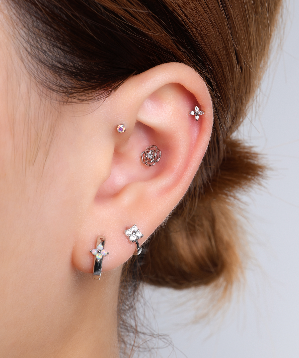 Opal Petal Hoop - Brass - Helix, Upper Lobe - Oumo Jewelry