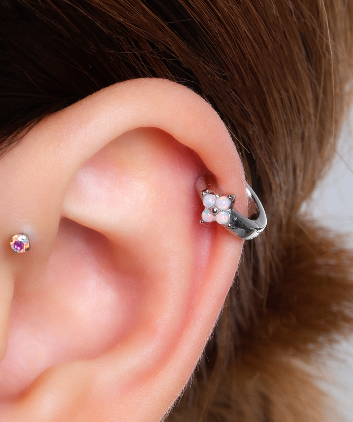 Opal Petal Hoop - Brass - Helix, Upper Lobe - Oumo Jewelry