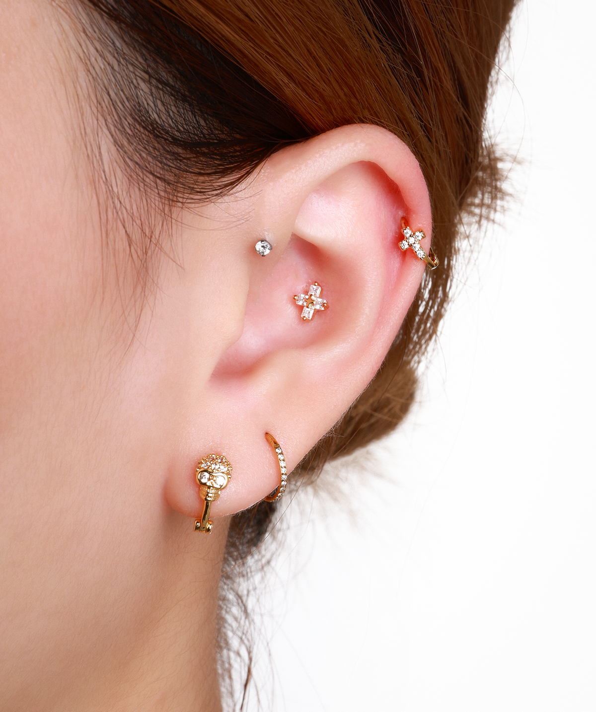 Cross Stud - Stainless Steel - Upper Lobe, Helix, Flat - Oumo Jewelry