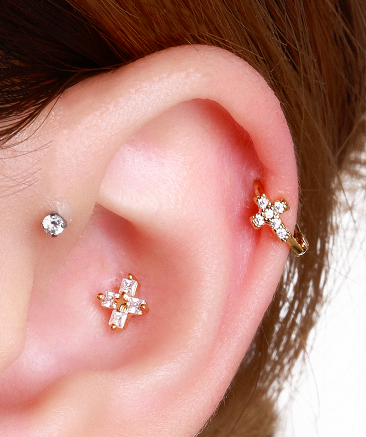 Cross Stud - Stainless Steel - Upper Lobe, Helix, Flat - Oumo Jewelry
