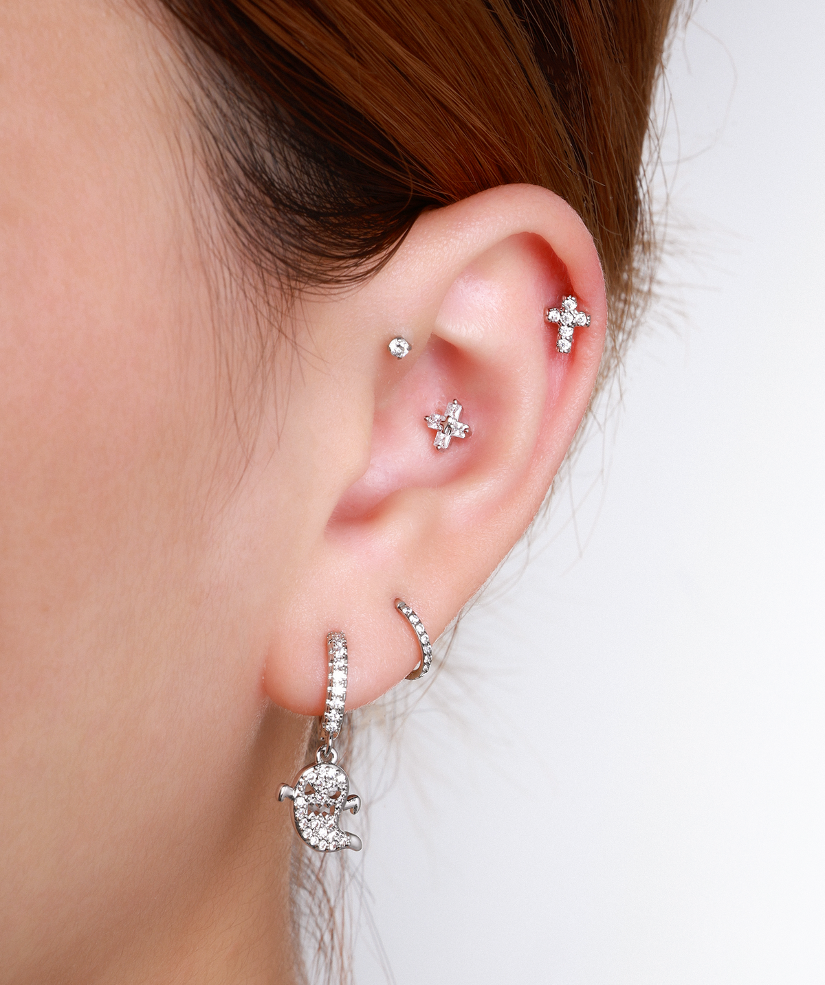 Cross Stud - Stainless Steel - Upper Lobe, Helix, Flat - Oumo Jewelry