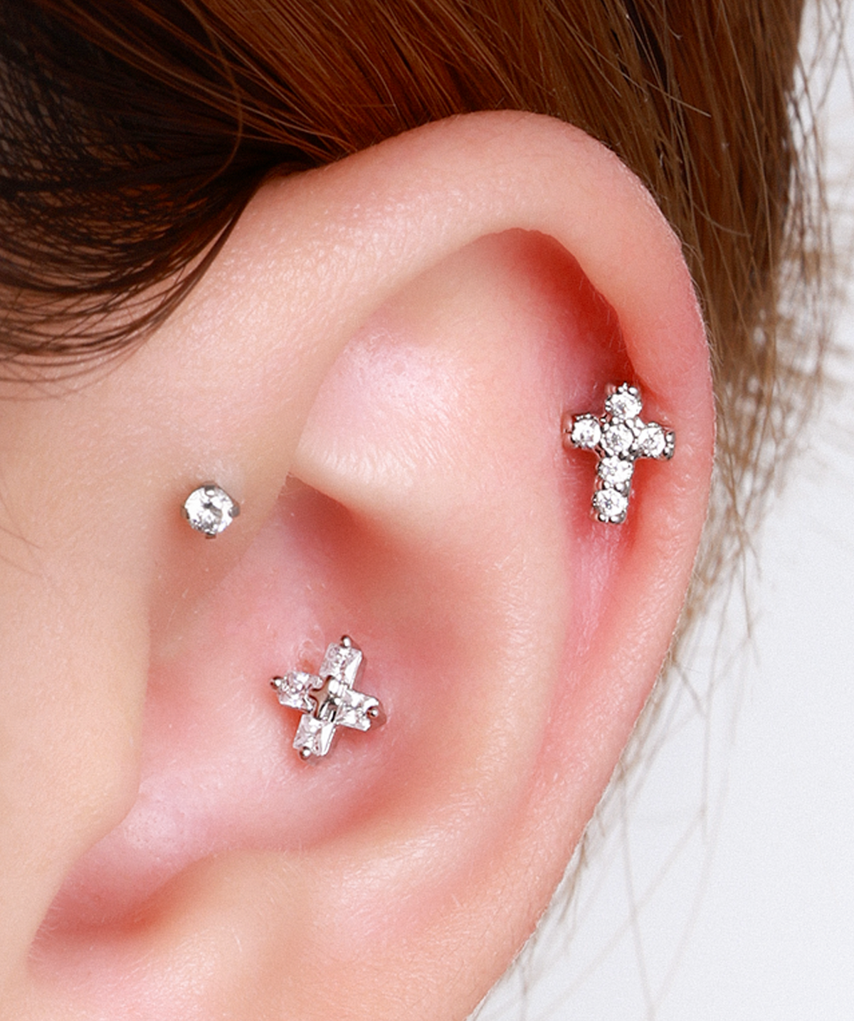 Cross Stud - Stainless Steel - Upper Lobe, Helix, Flat - Oumo Jewelry