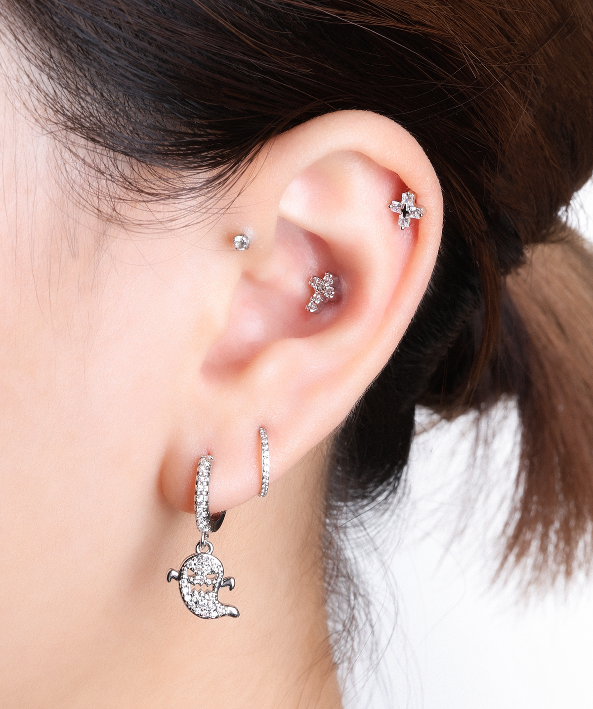 Cross Stud - Stainless Steel - Upper Lobe, Helix, Flat - Oumo Jewelry