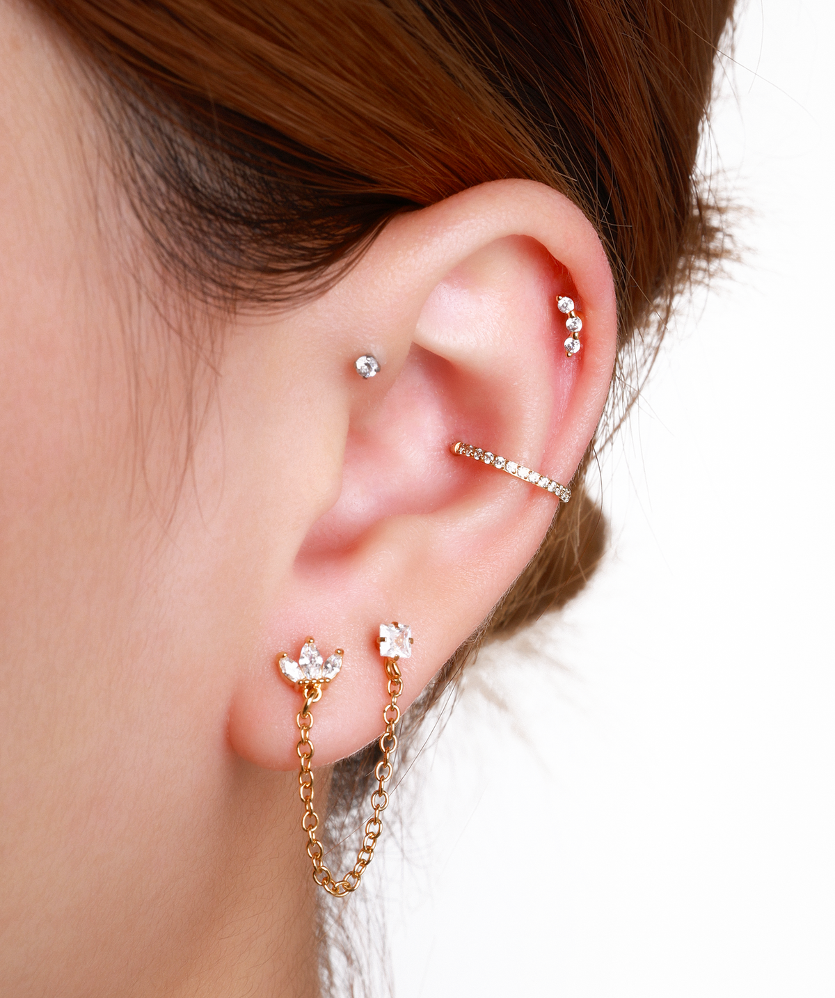 Radiant Trio Stud - Stainless Steel - Upper Lobe, Helix, Flat - Oumo Jewelry