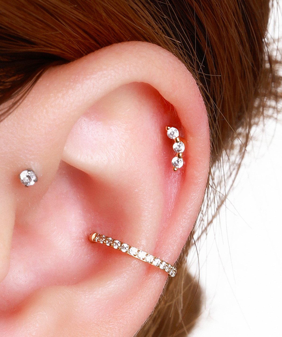 Radiant Trio Stud - Stainless Steel - Upper Lobe, Helix, Flat - Oumo Jewelry