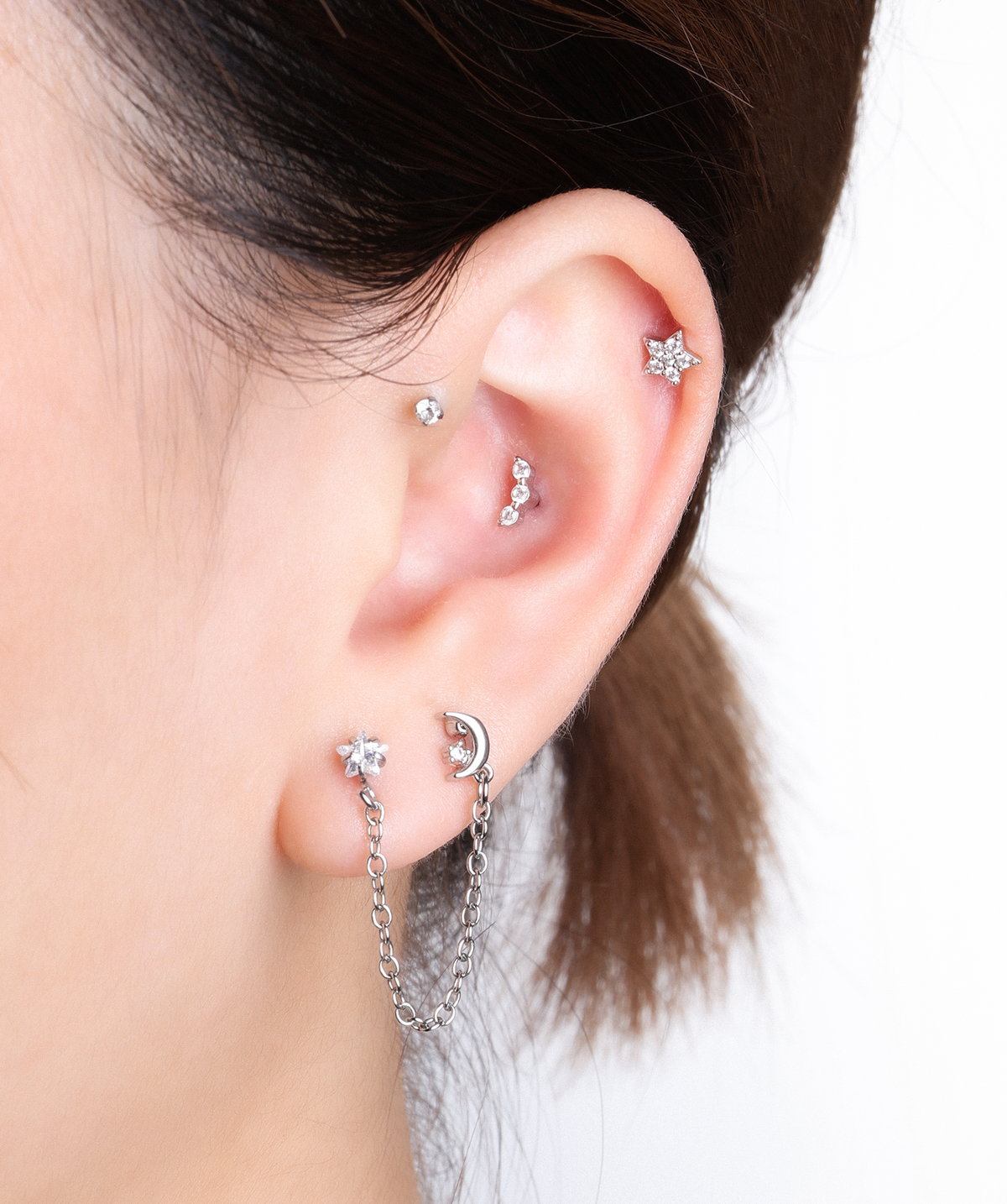 Radiant Trio Stud - Stainless Steel - Upper Lobe, Helix, Flat - Oumo Jewelry