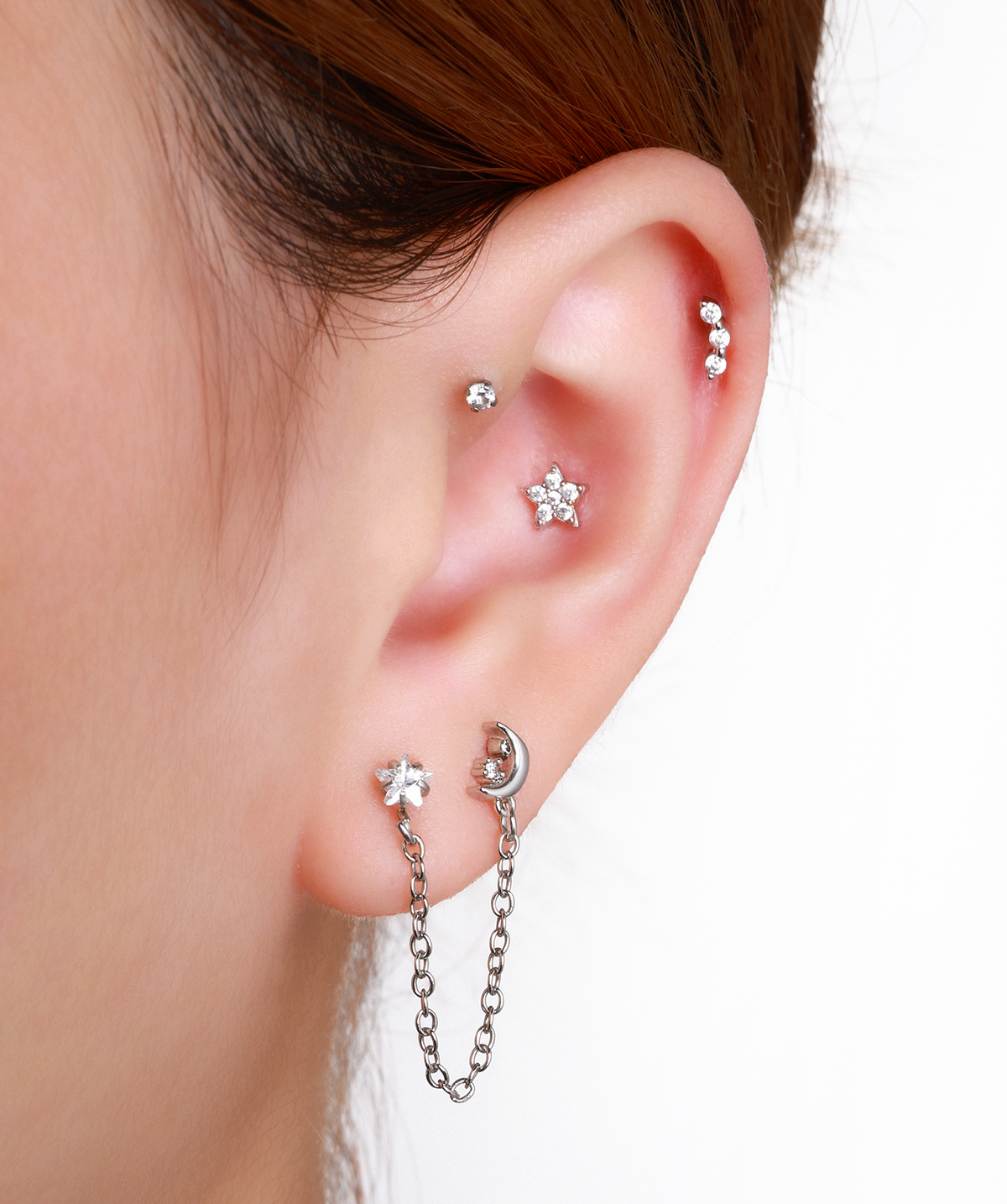 Radiant Trio Stud - Stainless Steel - Upper Lobe, Helix, Flat - Oumo Jewelry