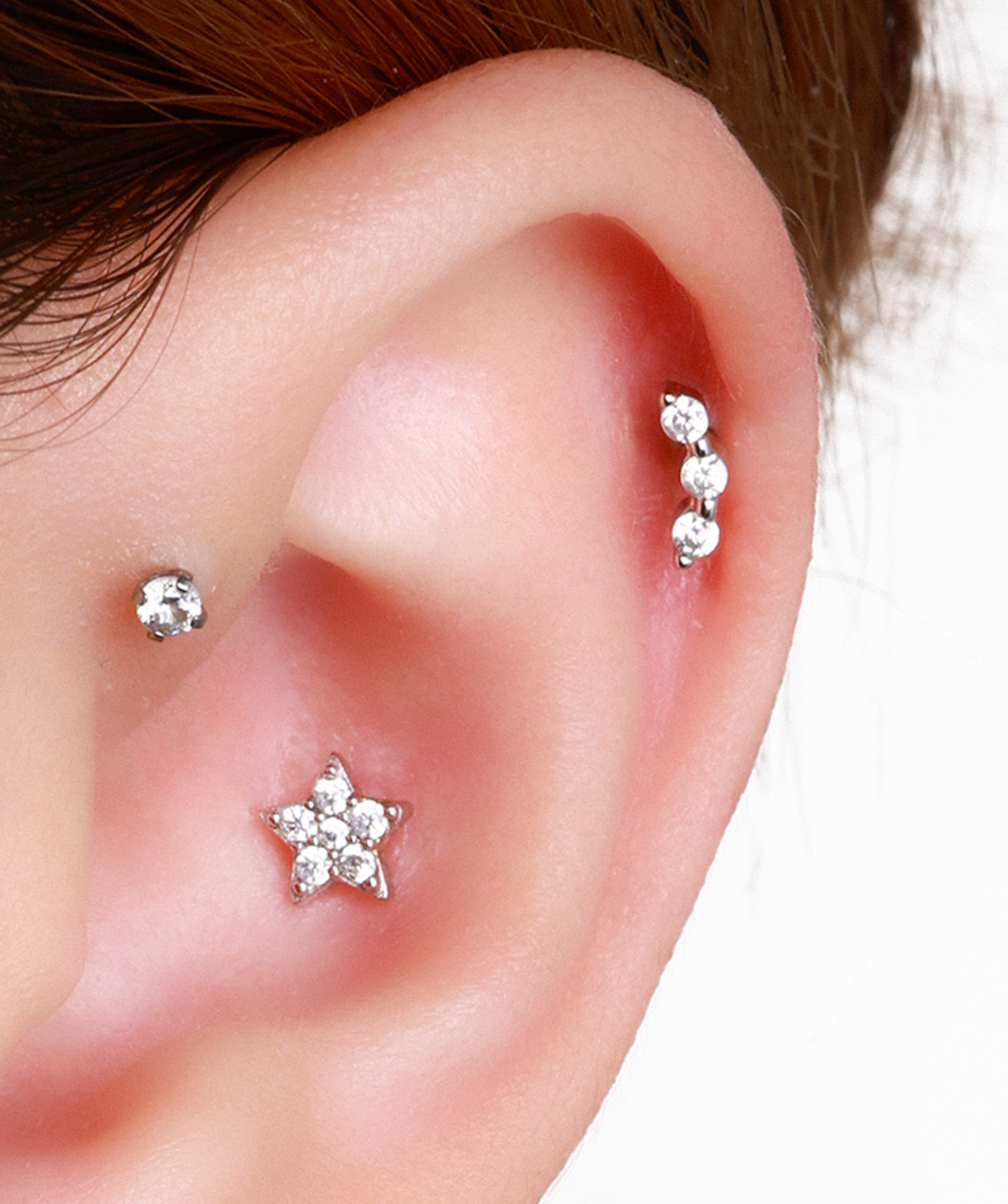 Radiant Trio Stud - Stainless Steel - Upper Lobe, Helix, Flat - Oumo Jewelry