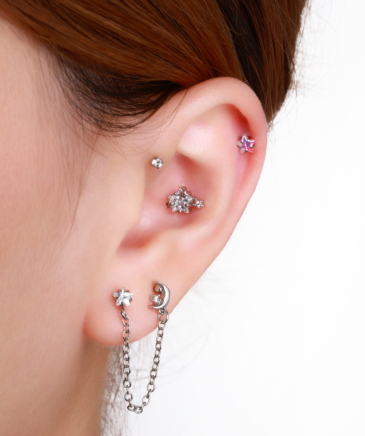 Titanium Zodiac Stars Stud - Titanium - Upper Lobe, Forward Helix, Flat - Oumo Jewelry