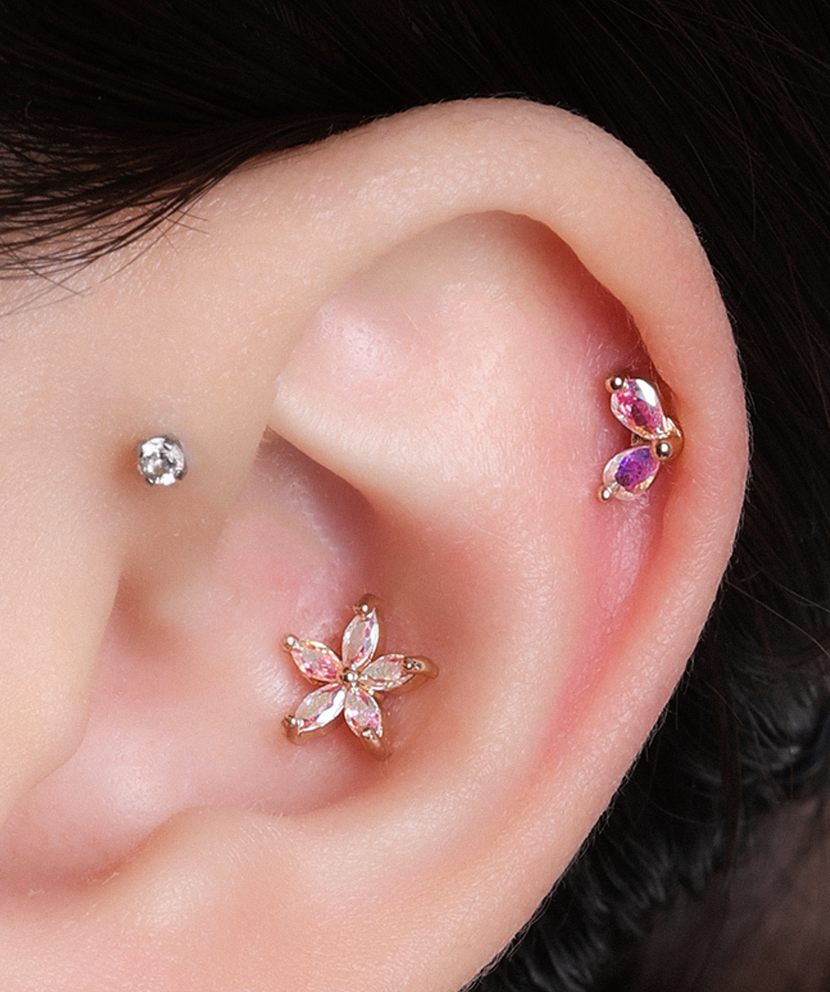 Flower Flatback Stud - Stainless Steel - Helix, Upper Lobe, Conch - Oumo Jewelry