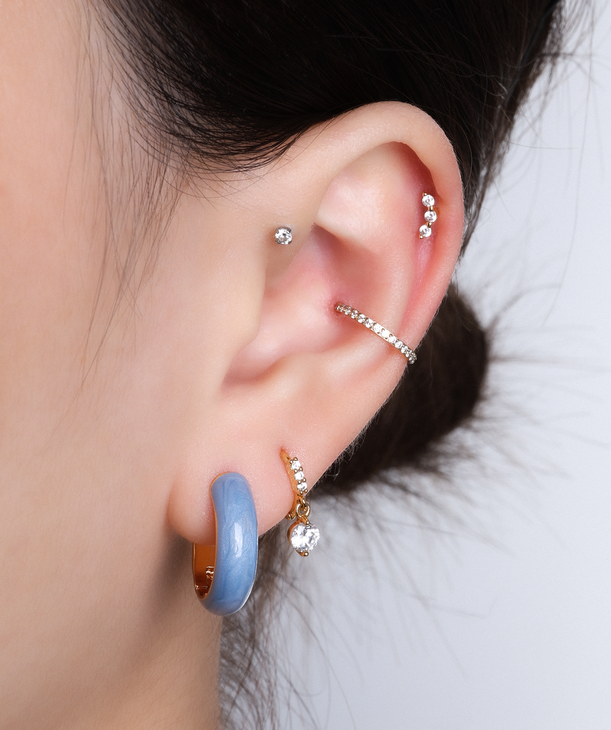 Blue Enamel Hoops - Brass - Oumo Jewelry