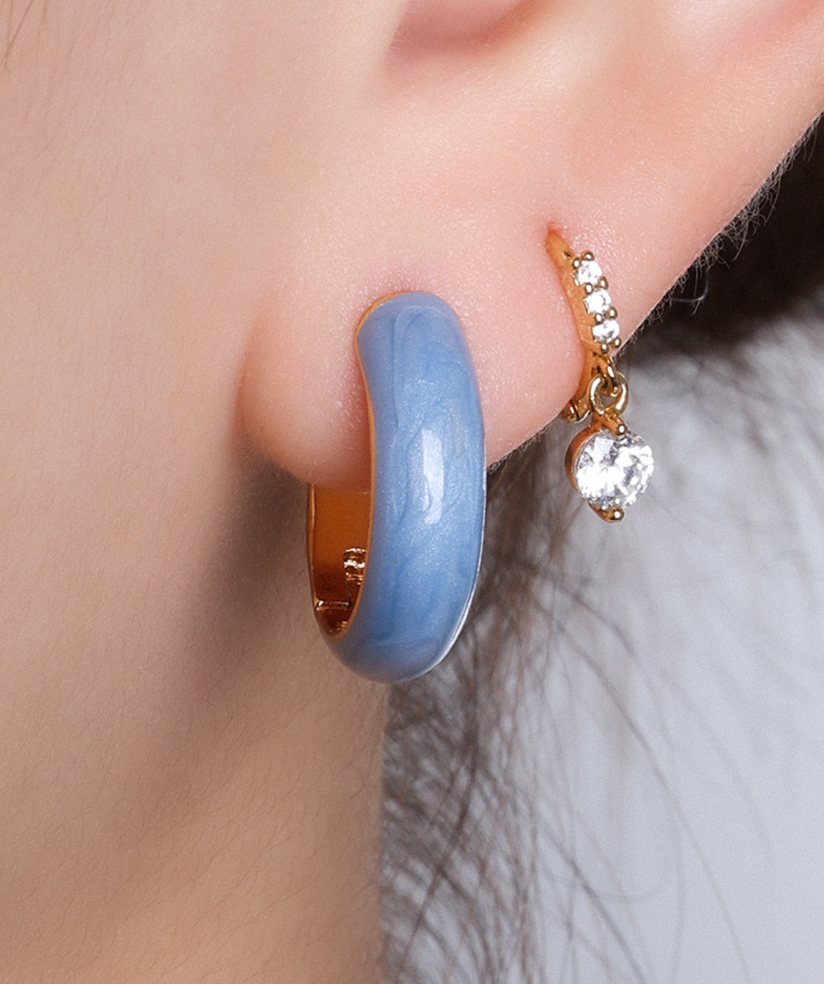 Blue Enamel Hoops - Brass - Oumo Jewelry