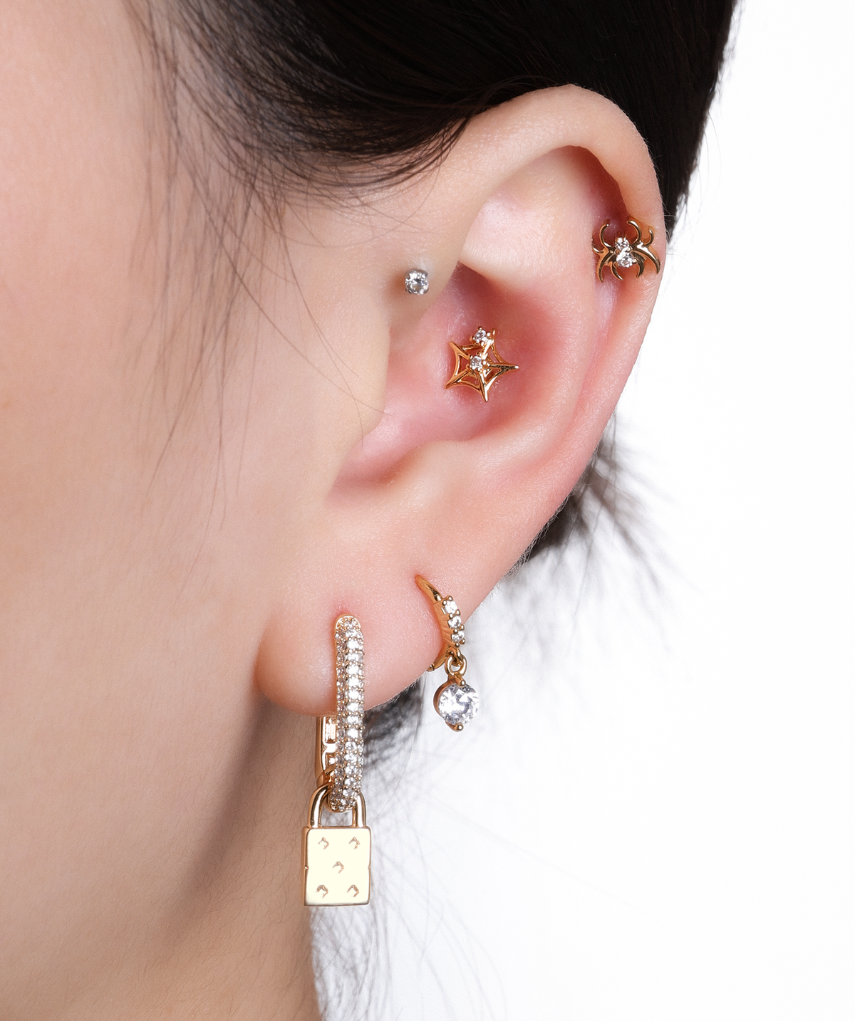 Lock Dangle Hoop - Brass - Oumo Jewelry