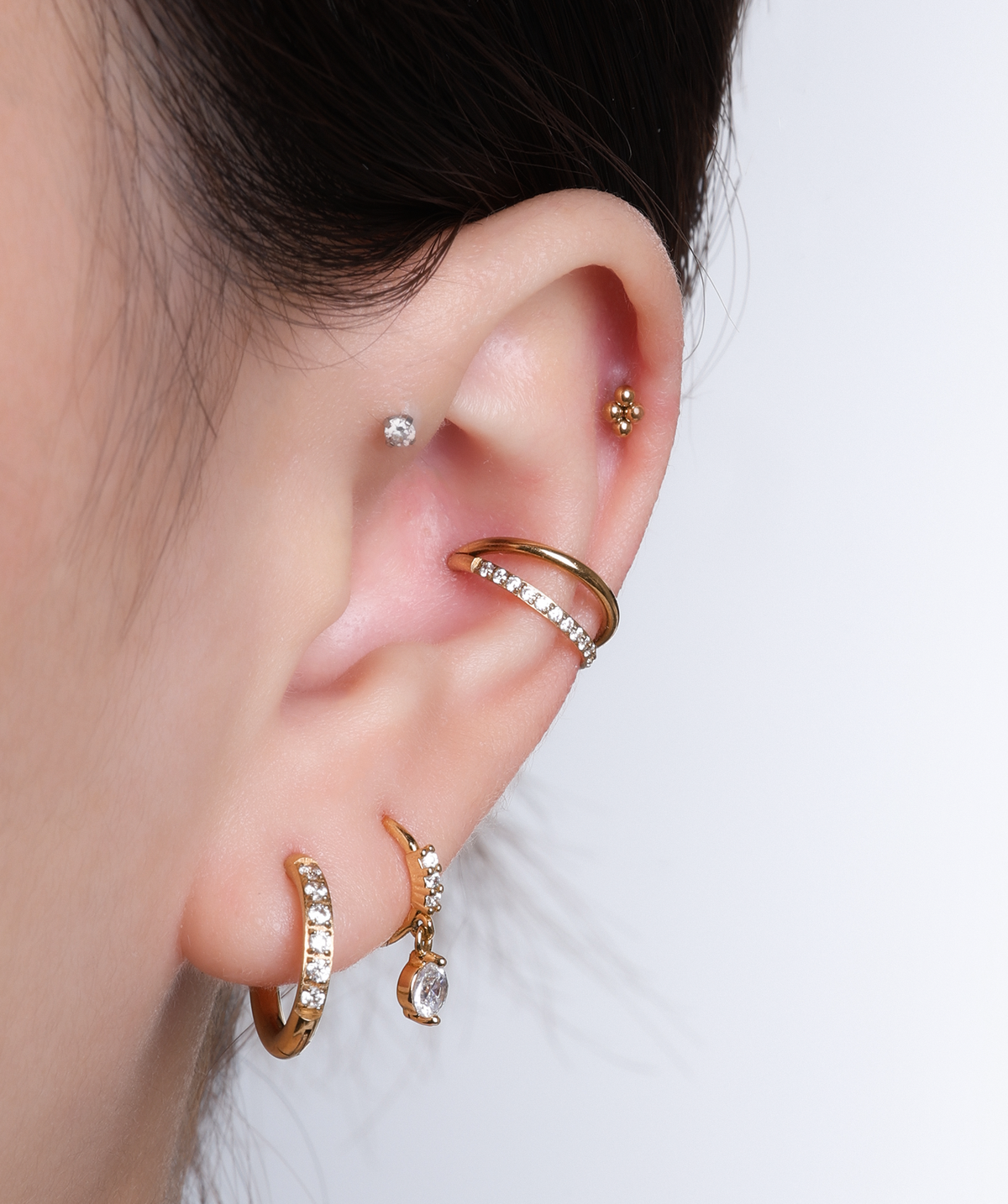 Beads Threadless Stud - Stainless Steel - Helix, Forward Helix, Upper Lobe - Oumo Jewelry