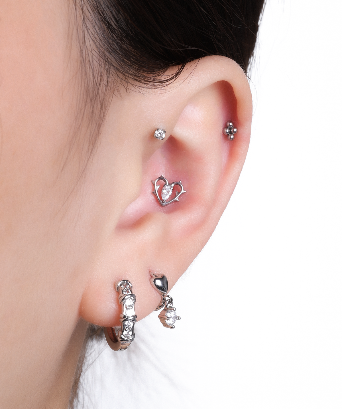 Beads Threadless Stud - Stainless Steel - Helix, Forward Helix, Upper Lobe - Oumo Jewelry
