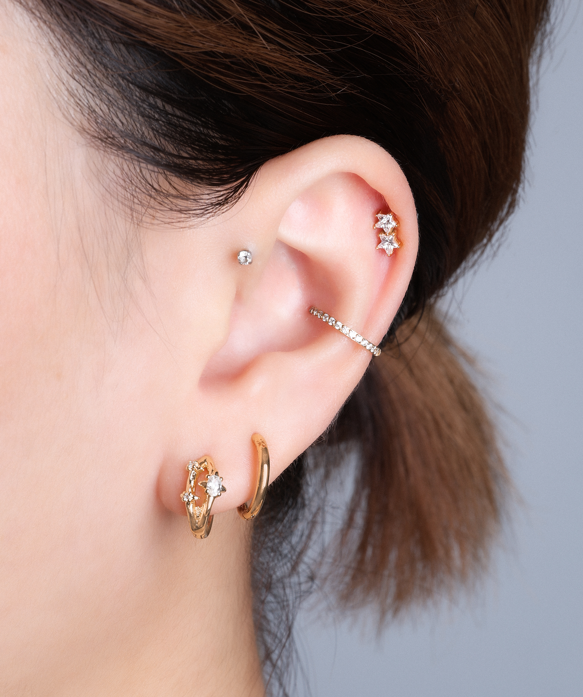 Twinkling Stars Stud - Stainless Steel - Helix, Upper Lobe, Flat - Oumo Jewelry