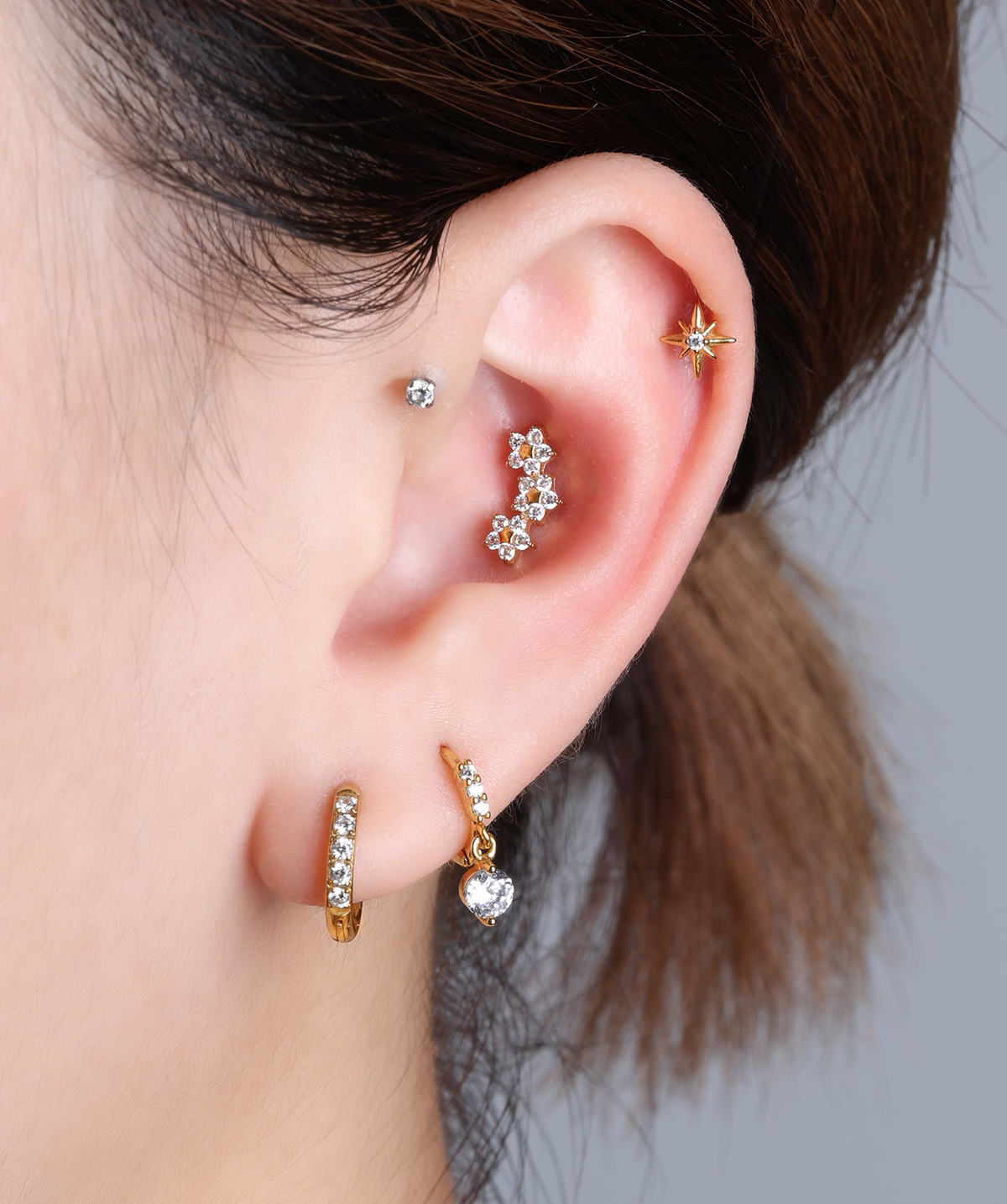 Starlit Bloom Stud - Stainless Steel - Helix, Upper Lobe, Flat - Oumo Jewelry