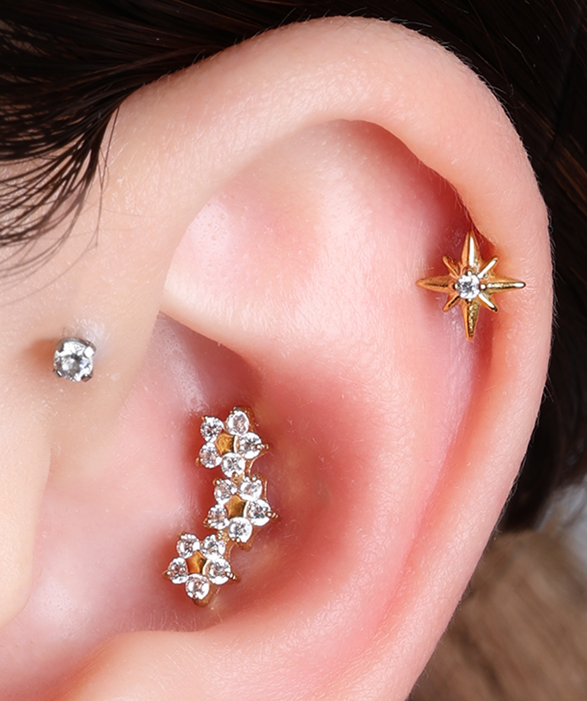 Starlit Bloom Stud - Stainless Steel - Helix, Upper Lobe, Flat - Oumo Jewelry