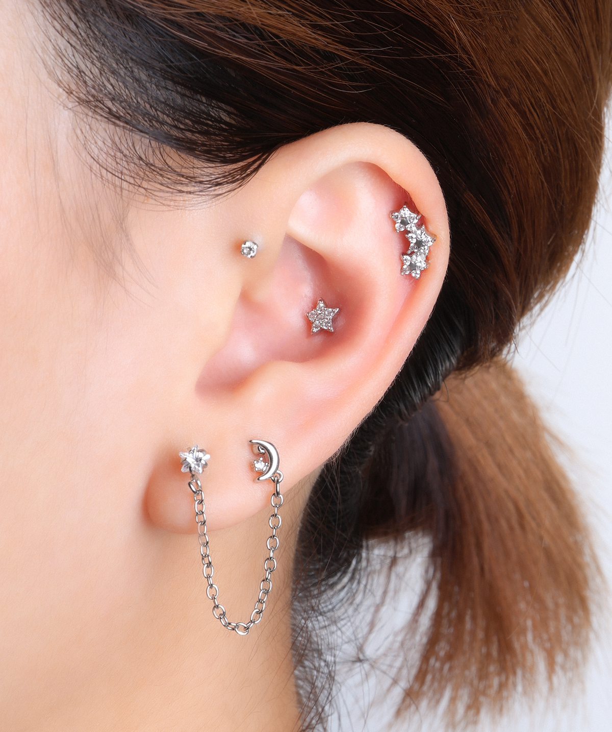 Starlit Bloom Stud - Stainless Steel - Helix, Upper Lobe, Flat - Oumo Jewelry