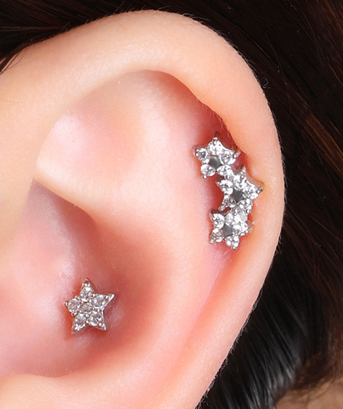 Starlit Bloom Stud - Stainless Steel - Helix, Upper Lobe, Flat - Oumo Jewelry