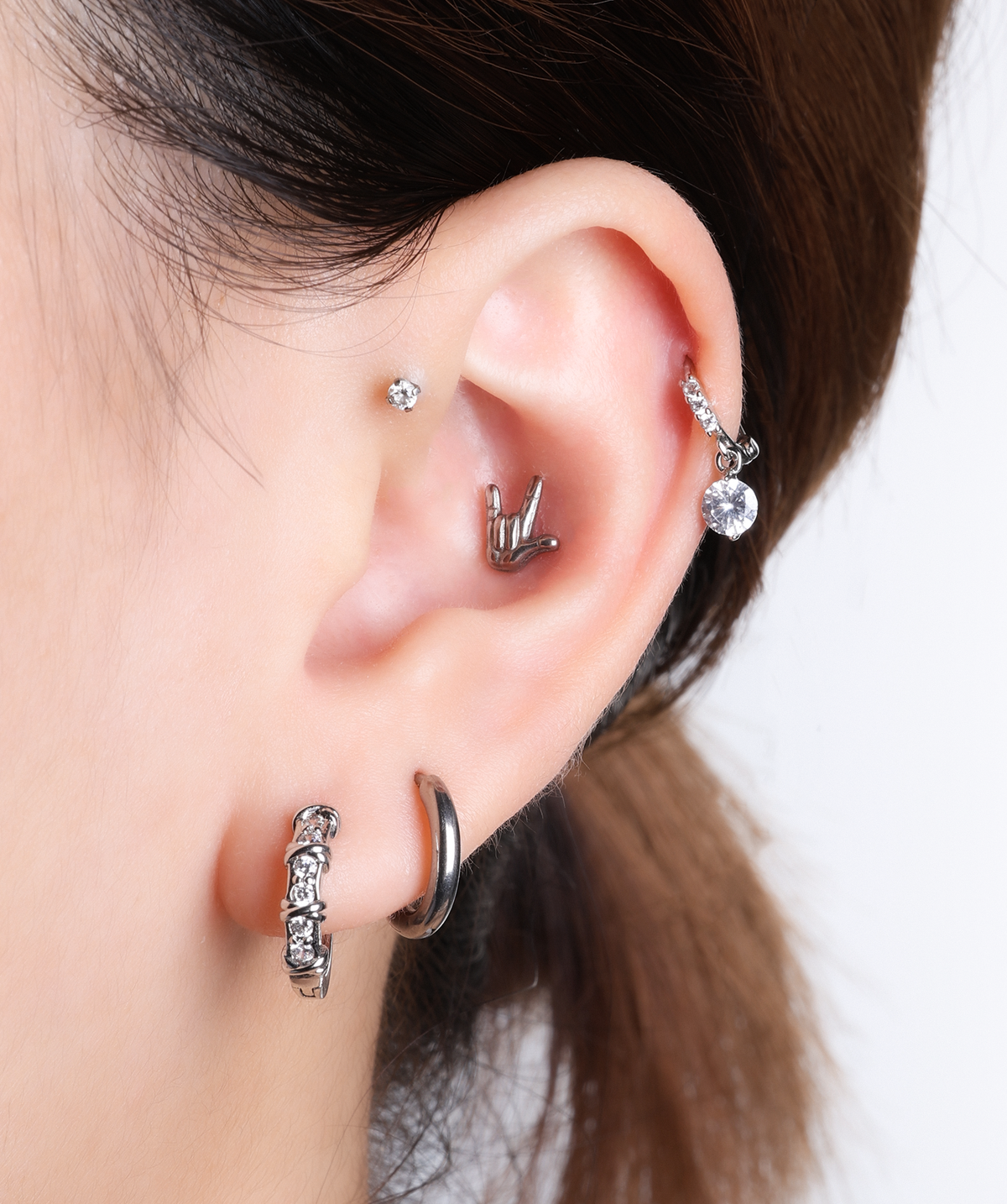 Titanium Love Sign Stud - Titanium - Helix, Upper Lobe, Flat - Oumo Jewelry