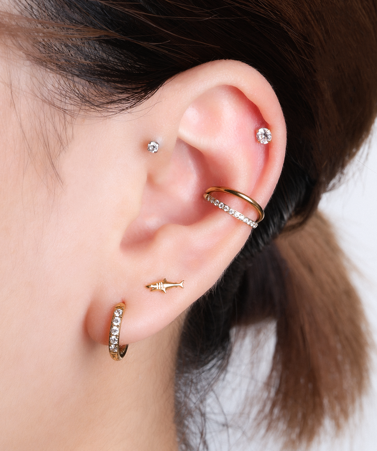 Titanium Shark Stud - Titanium - Helix, Forward Helix, Upper Lobe - Oumo Jewelry