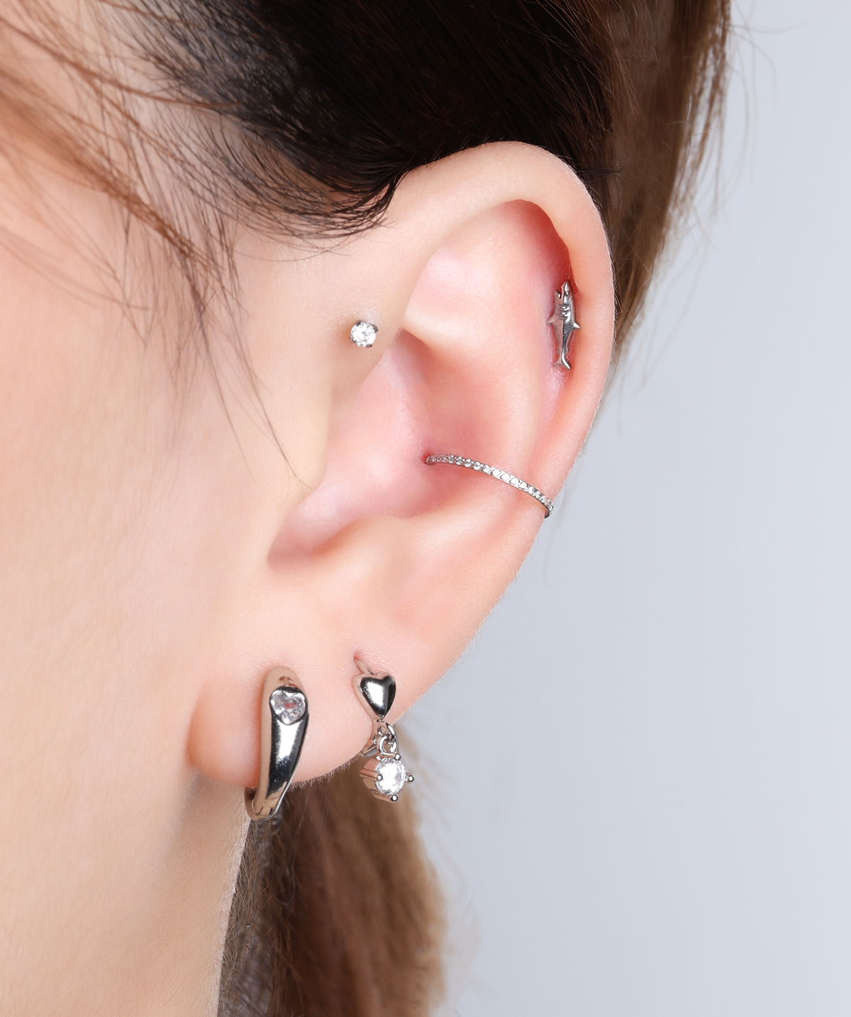 Titanium Shark Stud - Titanium - Helix, Forward Helix, Upper Lobe - Oumo Jewelry