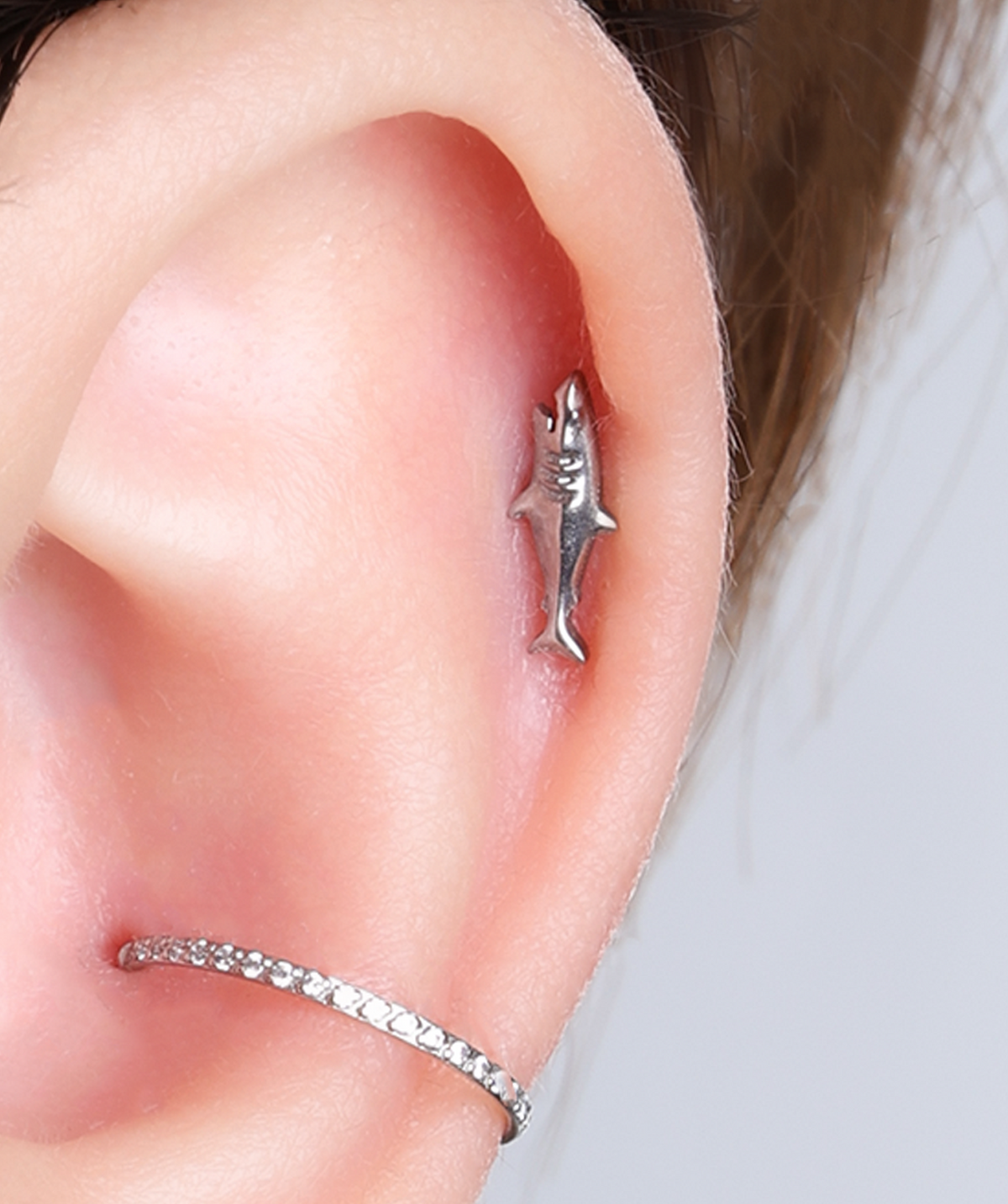 Titanium Shark Stud - Titanium - Helix, Forward Helix, Upper Lobe - Oumo Jewelry