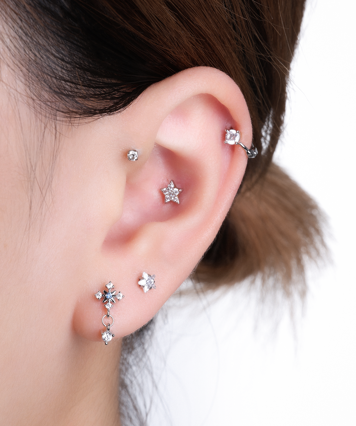 Stardrop Stud - Stainless Steel - Flat, Upper Lobe, Helix - Oumo Jewelry