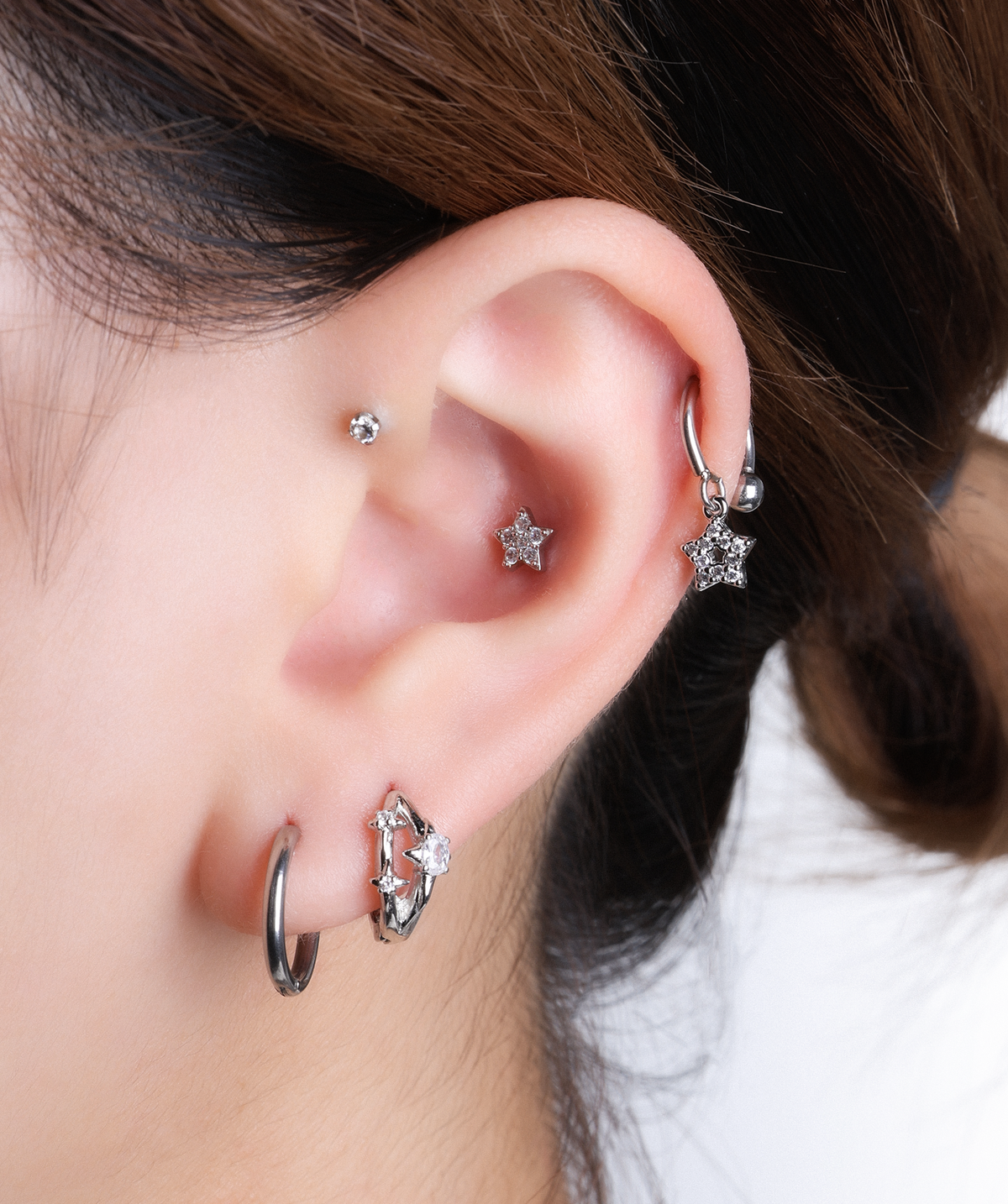 Starlet Horseshoe Ring - Stainless Steel - Upper Lobe, Helix - Oumo Jewelry