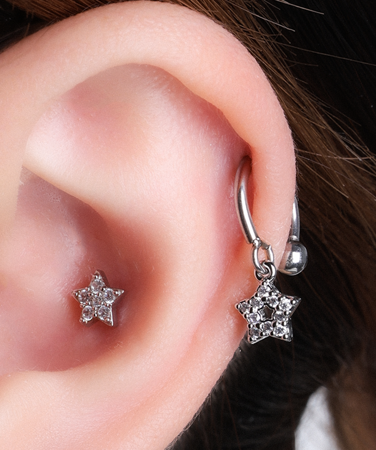 Starlet Horseshoe Ring - Stainless Steel - Upper Lobe, Helix - Oumo Jewelry