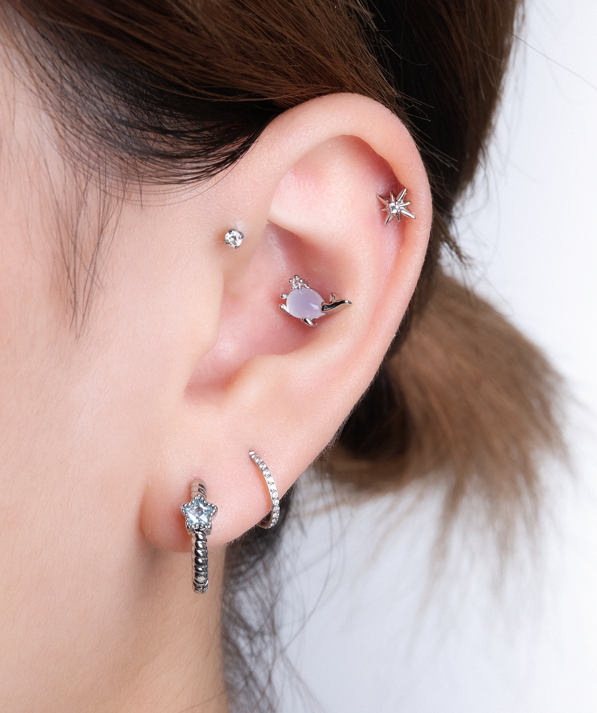 Whale Stud - Stainless Steel - Upper Lobe, Helix, Conch - Oumo Jewelry