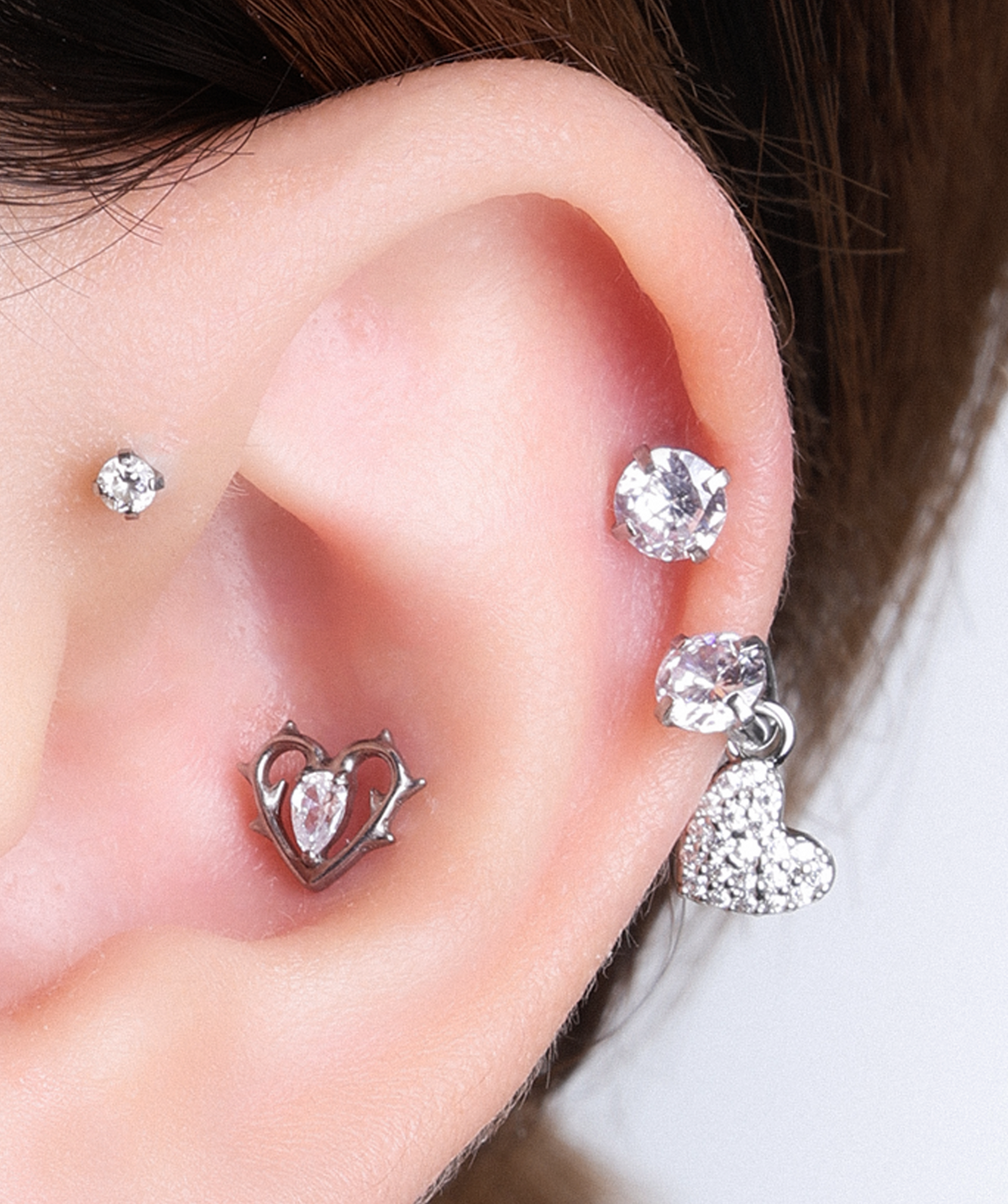 Heart Drop Horseshoe Ring - Stainless Steel - Upper Lobe, Lip - Oumo Jewelry