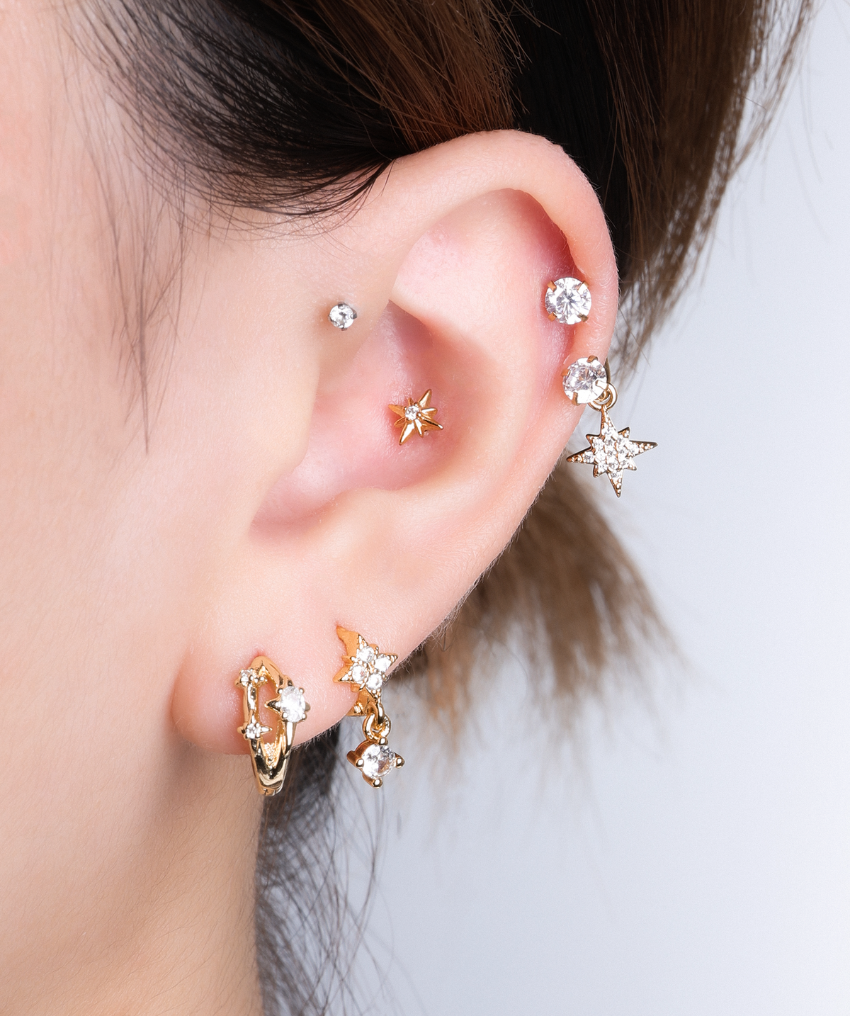 Starlet Drop Horseshoe Ring - Stainless Steel - Upper Lobe, Lip - Oumo Jewelry