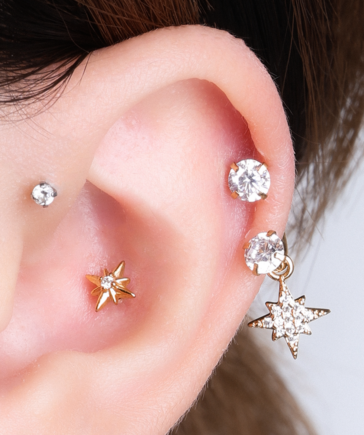 Starlet Drop Horseshoe Ring - Stainless Steel - Upper Lobe, Lip - Oumo Jewelry