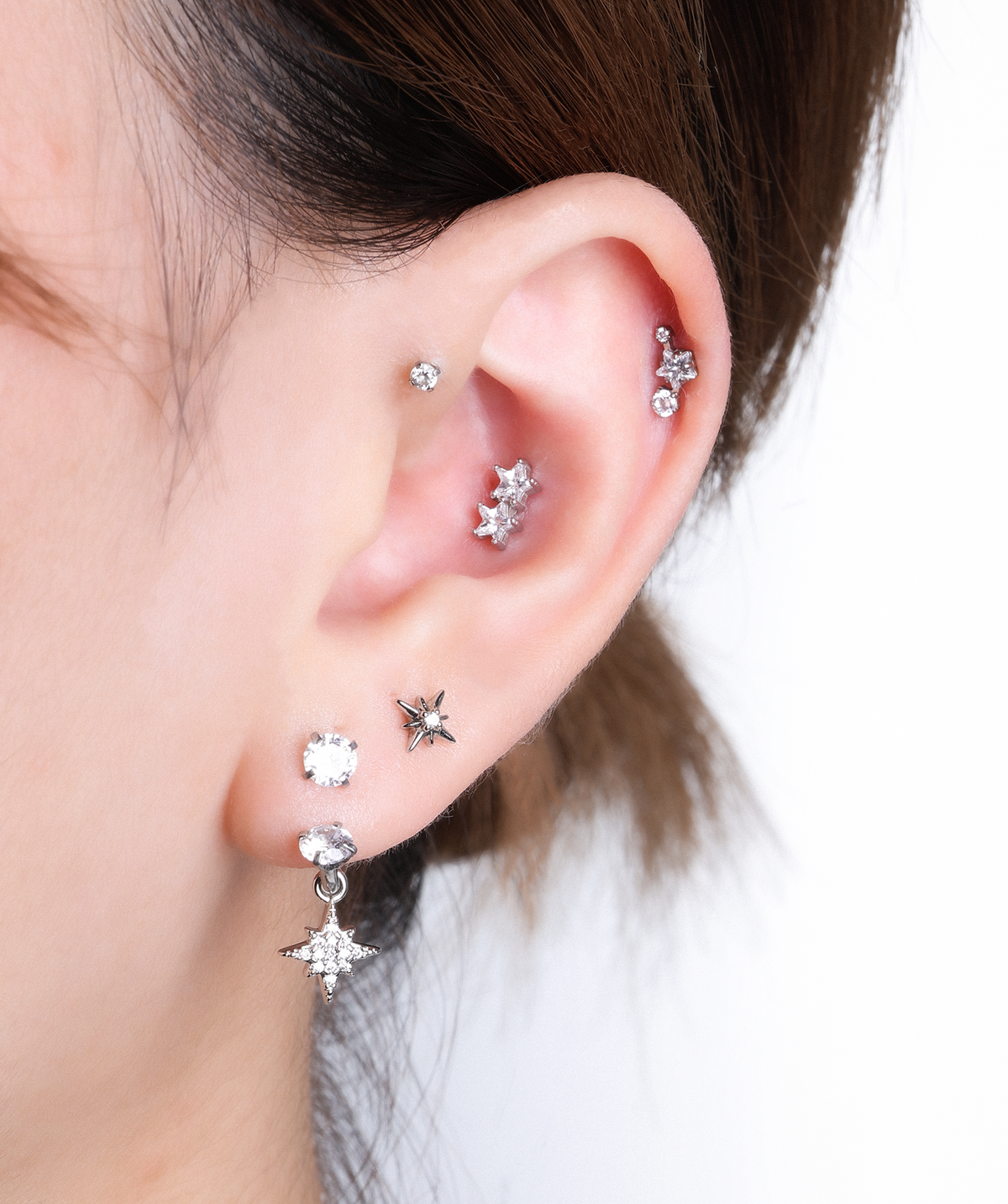 Starlet Drop Horseshoe Ring - Stainless Steel - Upper Lobe, Lip - Oumo Jewelry
