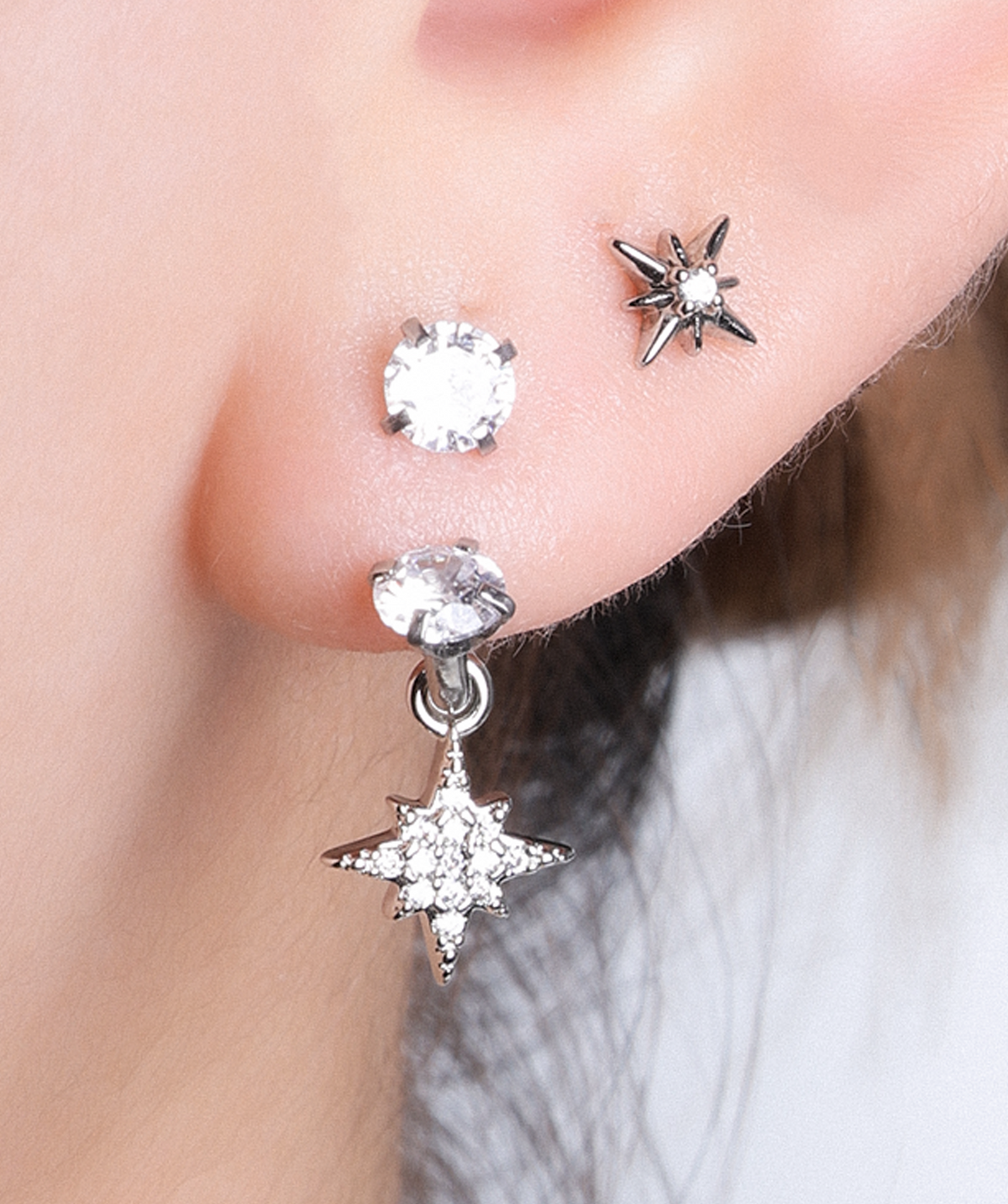 Starlet Drop Horseshoe Ring - Stainless Steel - Upper Lobe, Lip - Oumo Jewelry