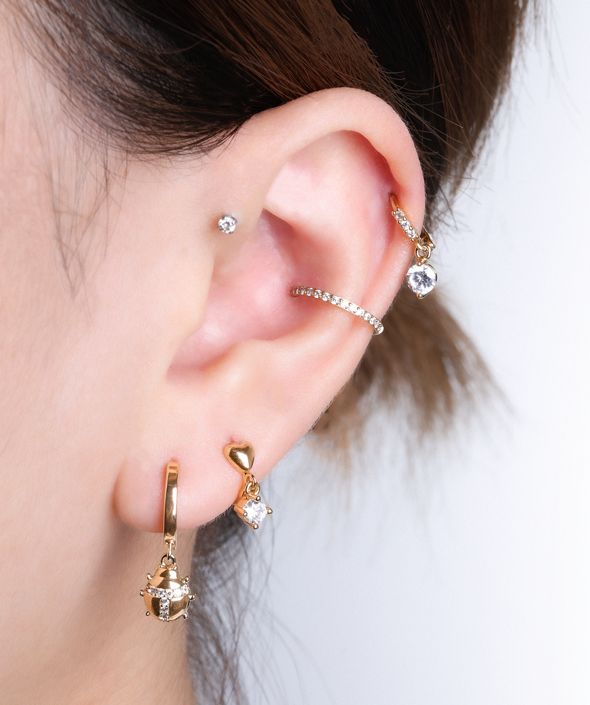 Ladybug Dangle Hoop - Brass - Lobe - Oumo Jewelry
