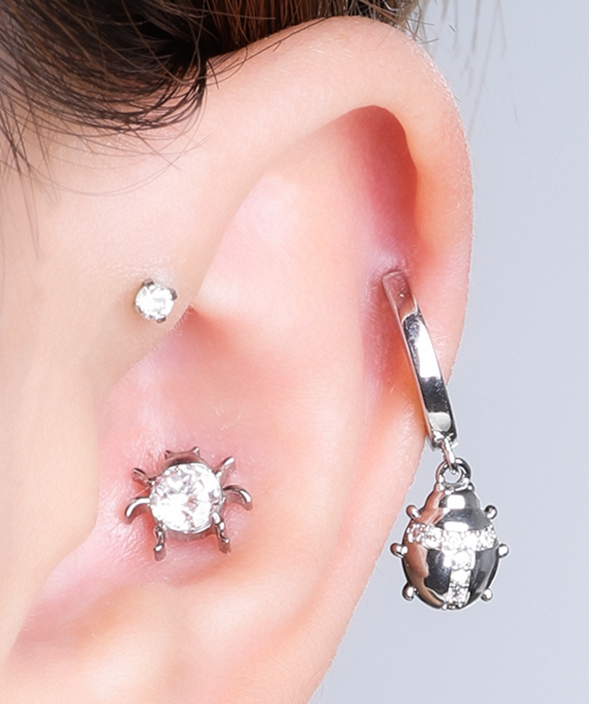 Ladybug Dangle Hoop - Brass - Lobe - Oumo Jewelry