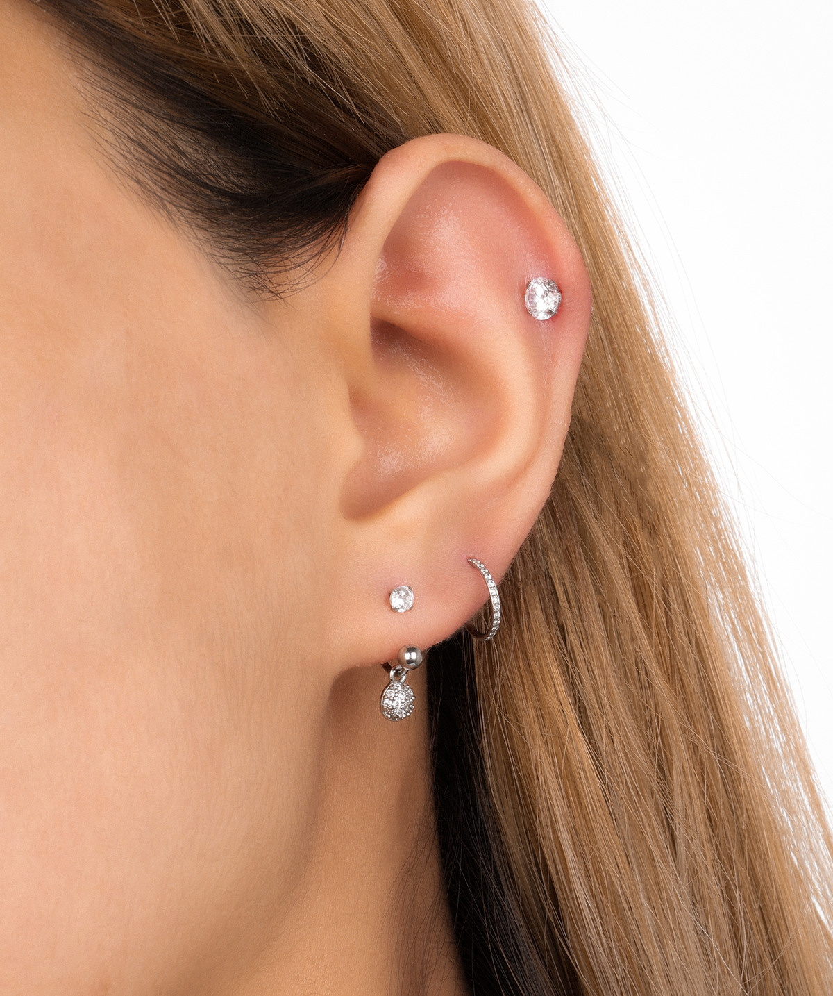 Twinkle Drop Horseshoe Ring - Stainless Steel - Upper Lobe, Lip - Oumo Jewelry