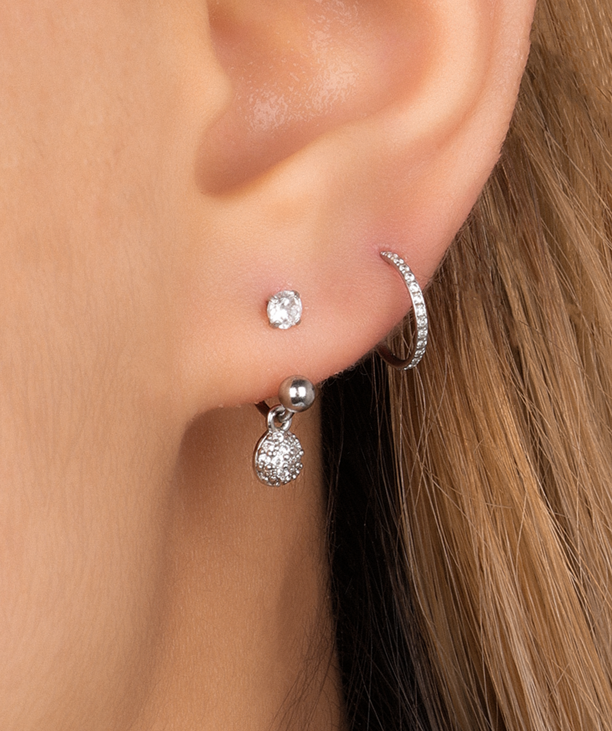 Twinkle Drop Horseshoe Ring - Stainless Steel - Upper Lobe, Lip - Oumo Jewelry