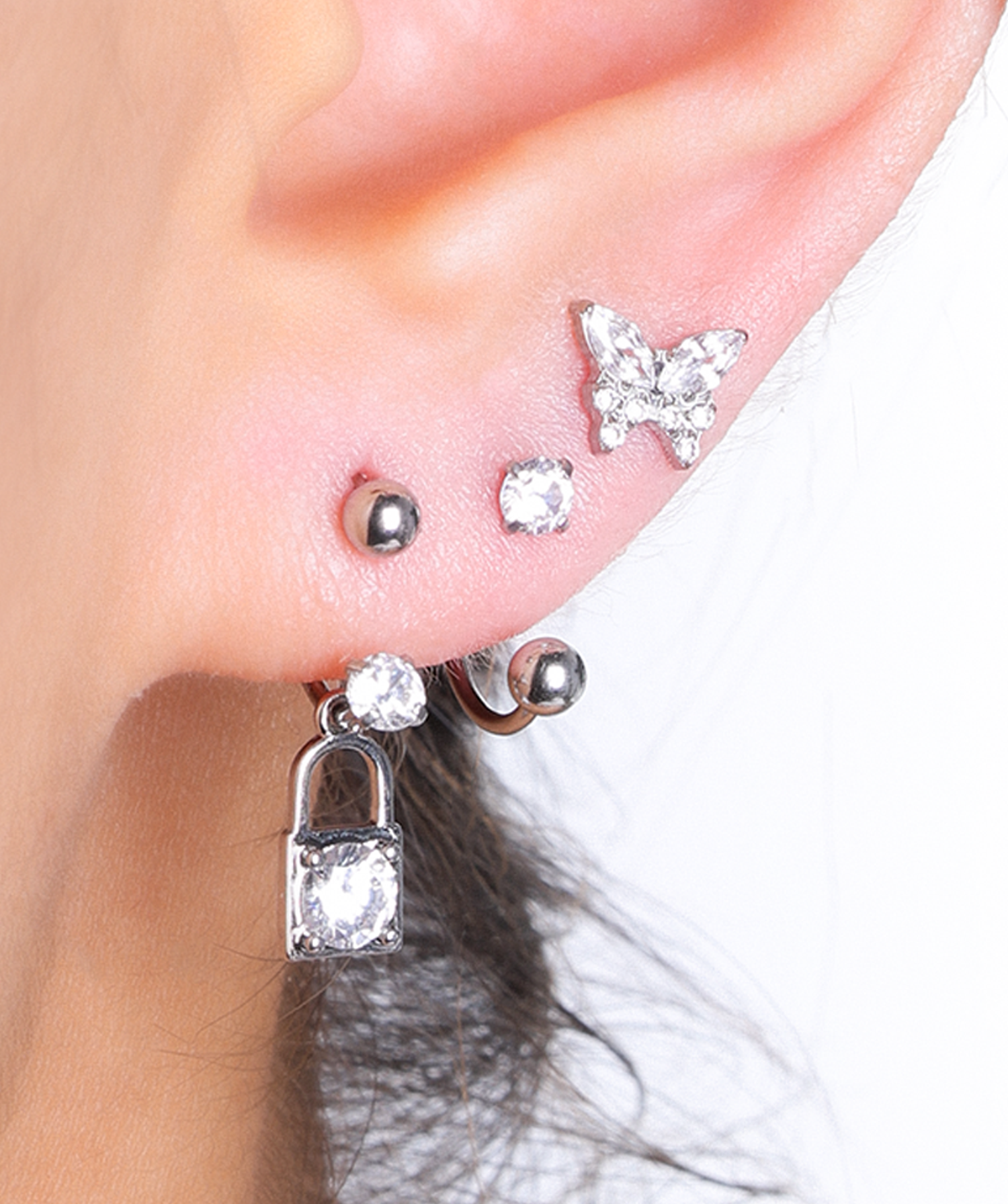 Lock Horseshoe Ring - Stainless Steel - Upper Lobe, Lip - Oumo Jewelry