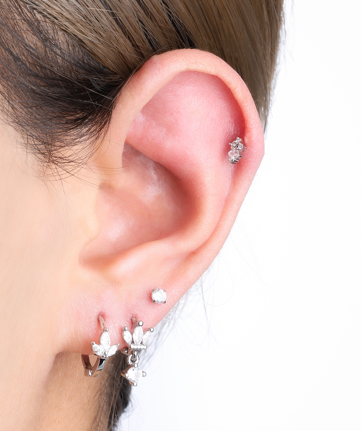 Gem Petal Hoop - Brass - Lobe - Oumo Jewelry
