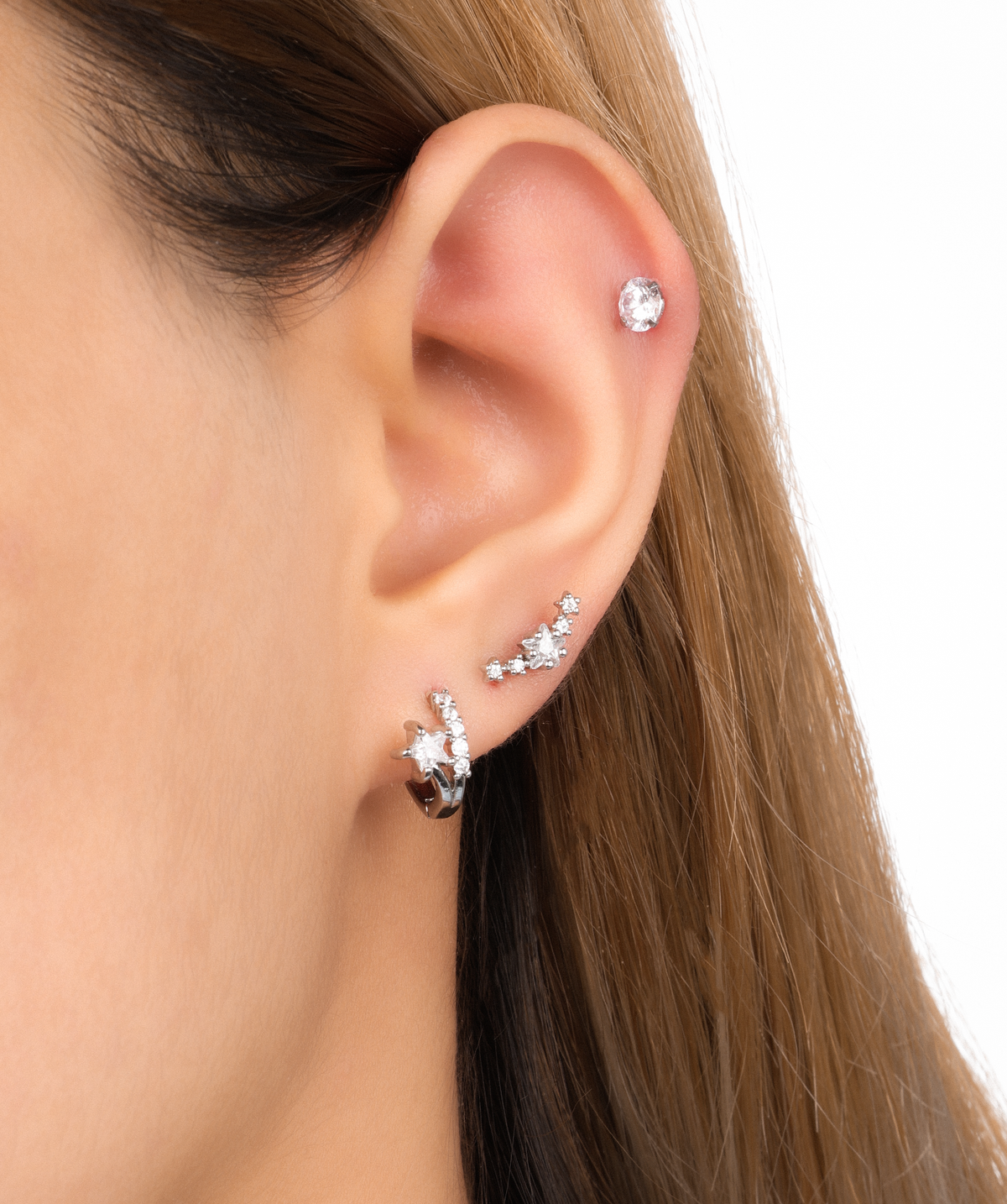 Starry Sparkle Hoop - Brass - Upper Lobe, Helix - Oumo Jewelry