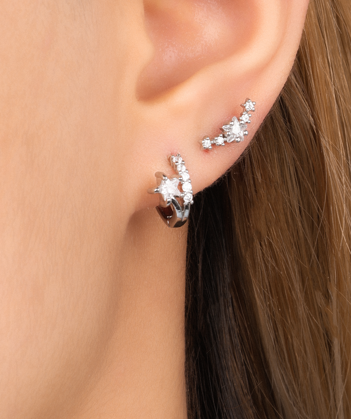 Starry Sparkle Hoop - Brass - Upper Lobe, Helix - Oumo Jewelry