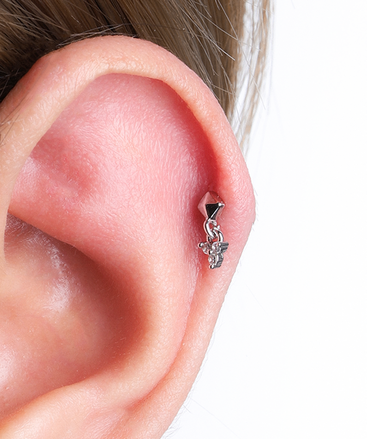 Minimal Dangle Stud - Stainless Steel - Upper Lobe, Helix, Flat - Oumo Jewelry