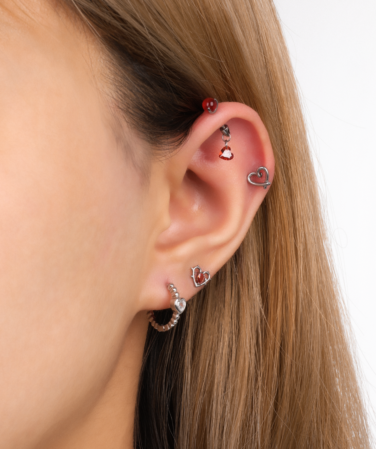 Titanium Heart Dangle Vertical Helix Stud - Titanium - Vertical Helix - Oumo Jewelry