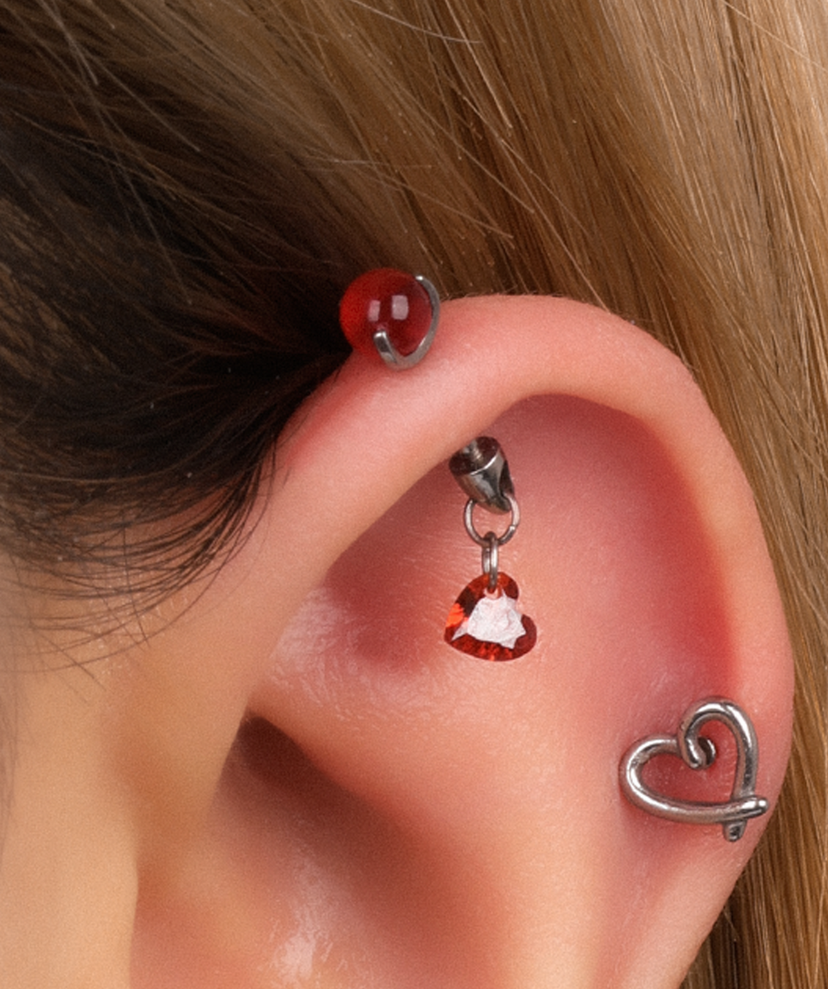 Titanium Heart Dangle Vertical Helix Stud - Titanium - Vertical Helix - Oumo Jewelry