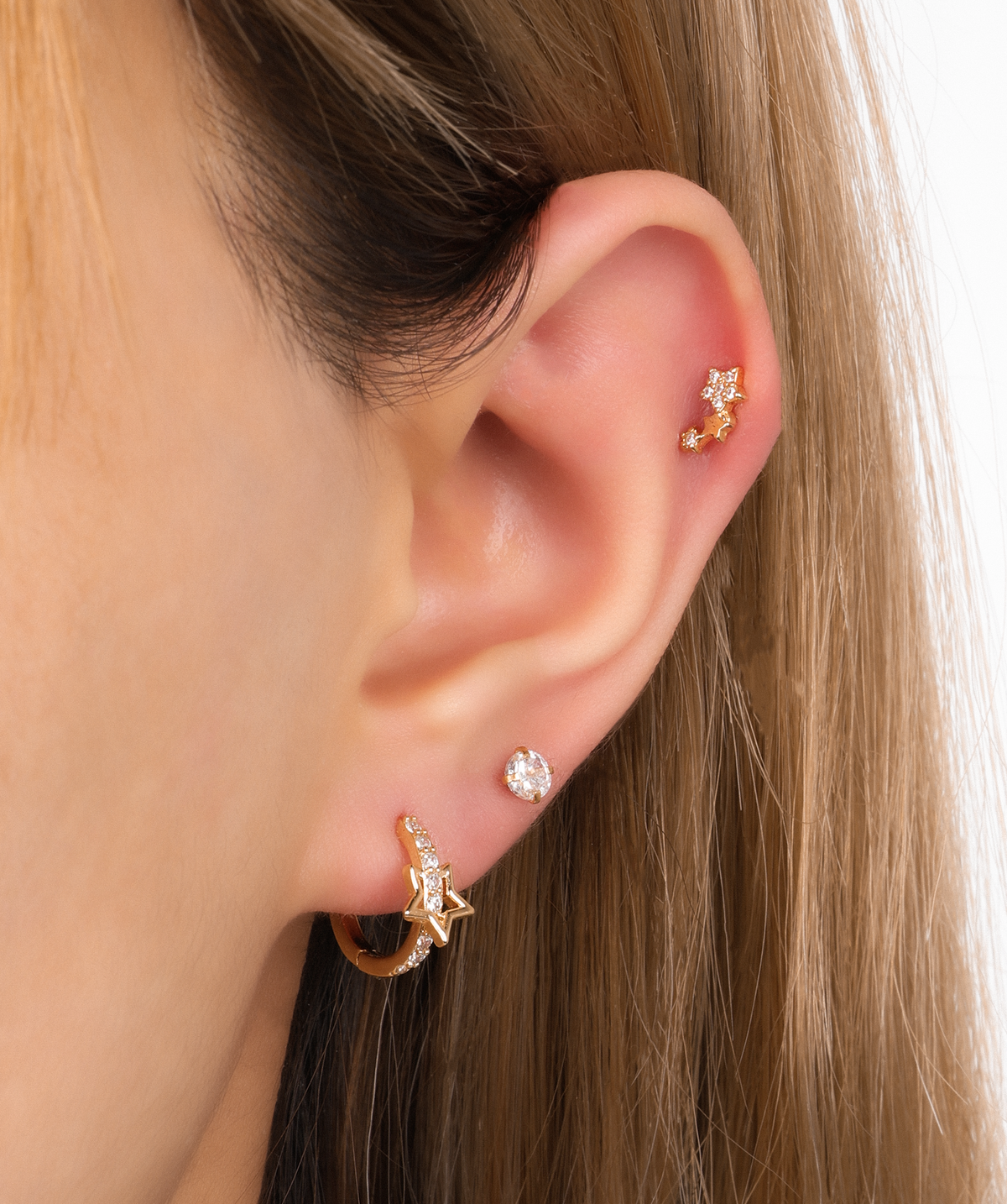 Star Gem Hoop - Brass - Lobe - Oumo Jewelry